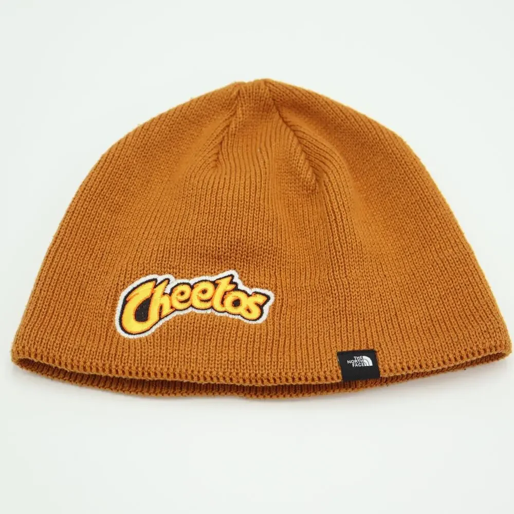 The North Face X Cheetos Mountain Beanie Ribbed Fleece Lined Timber Tan Logo